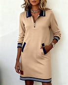 Robe manches longues femme col zippé à poches