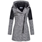 Ines Paris | Manteau d'hiver femme à capuche, zip asymétrique et empiècements effet cuir