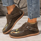 Mocassins femme imprimé chat à enfiler, bout rond et talon bas