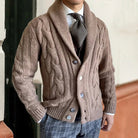 Fabien | Cardigan Homme Col Châle en Grosse Maille Torsadée - Kaki