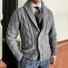 Fabien | Cardigan Homme Col Châle en Grosse Maille Torsadée - Gris