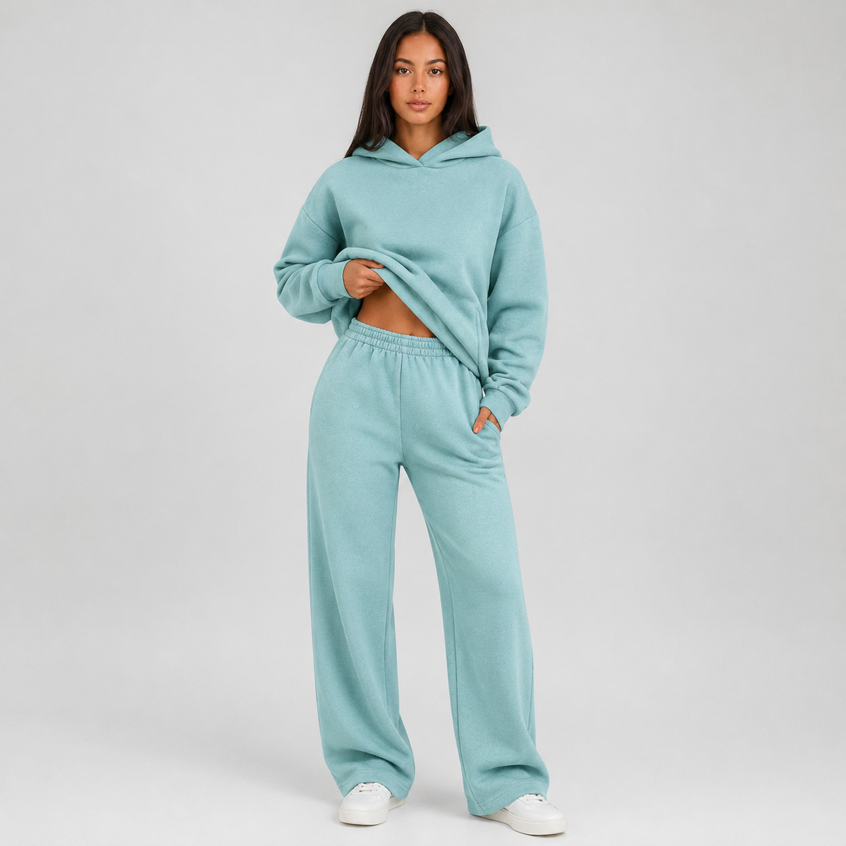 Fabienne | Ensemble Femme Sweat à Capuche et Pantalon Large Molletonné - Turquoise