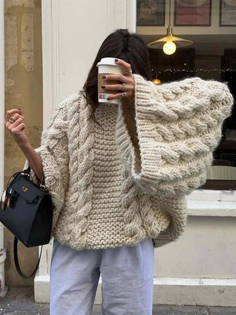 Fanny | Gilet Oversize Femme en Maille Torsadée à Épaules Tombantes - Blanc