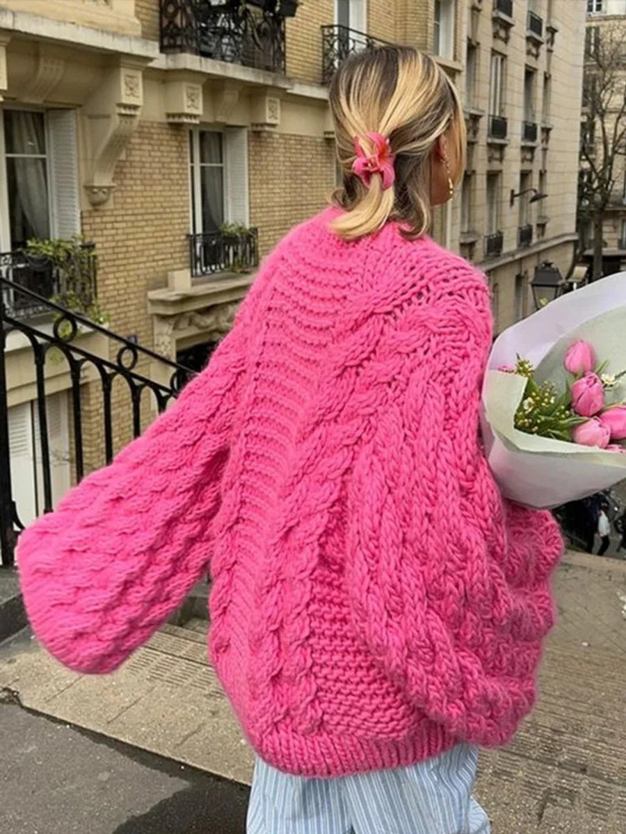 Fanny | Gilet Oversize Femme en Maille Torsadée à Épaules Tombantes - Rose