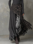 Félicie | Robe Longue Femme Maille Côtelée et Voile Imprimé Léopard - vue 4