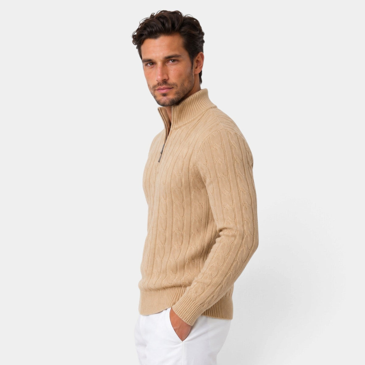Félix | Pull Homme Maille Torsadée à Col Camionneur Zippé - vue 2