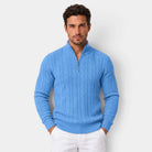 Félix | Pull Homme Maille Torsadée à Col Camionneur Zippé - Bleu clair