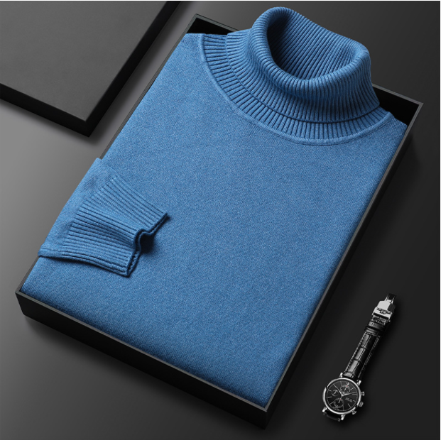 Fernand | Pull Homme Col Roulé en Maille Fine à Manches Longues - Bleu