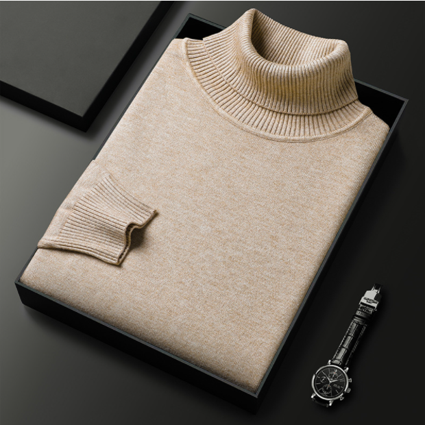 Fernand | Pull Homme Col Roulé en Maille Fine à Manches Longues - Beige