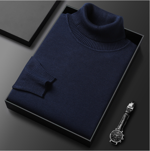 Fernand | Pull Homme Col Roulé en Maille Fine à Manches Longues - Bleu marine