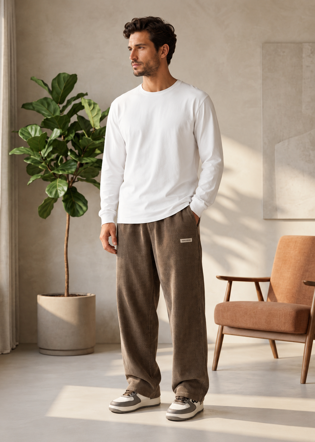 Firmin | Pantalon Homme en Velours Côtelé Jambe Droite Taille Élastique - vue 1