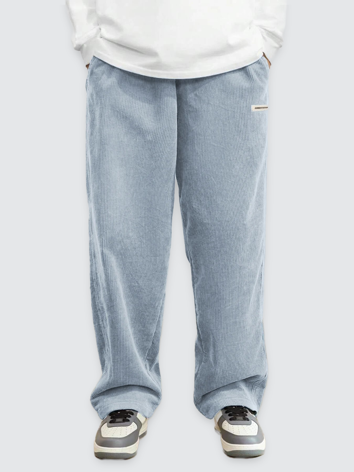 Firmin | Pantalon Homme en Velours Côtelé Jambe Droite Taille Élastique - Bleu clair