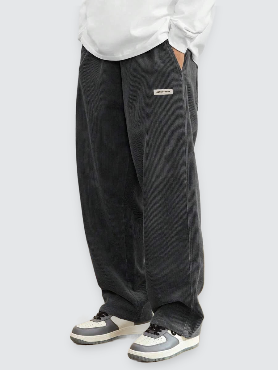 Firmin | Pantalon Homme en Velours Côtelé Jambe Droite Taille Élastique - Gris foncé