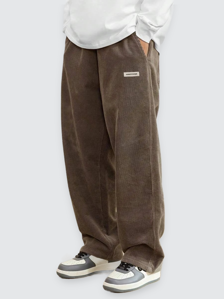 Firmin | Pantalon Homme en Velours Côtelé Jambe Droite Taille Élastique - Marron