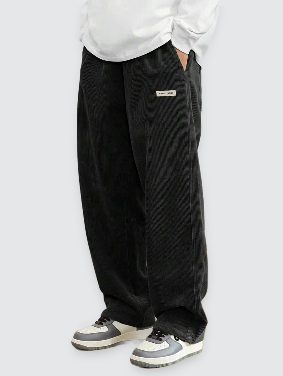 Firmin | Pantalon Homme en Velours Côtelé Jambe Droite Taille Élastique - Noir