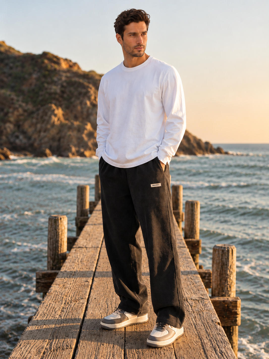 Firmin | Pantalon Homme en Velours Côtelé Jambe Droite Taille Élastique - vue 6