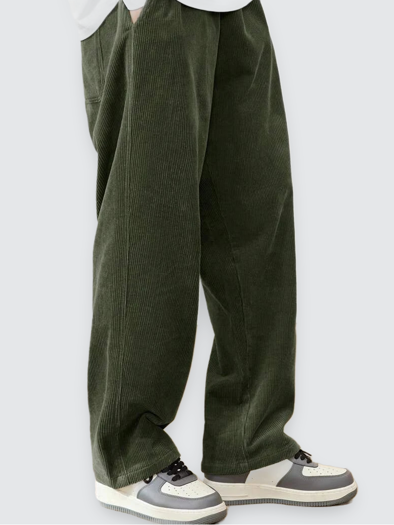 Firmin | Pantalon Homme en Velours Côtelé Jambe Droite Taille Élastique - Vert