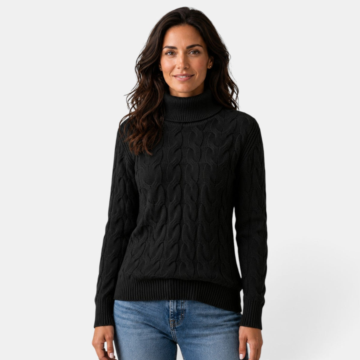 Florence | Pull Col Roulé Femme en Maille Torsadée Chaude d'Hiver - Noir