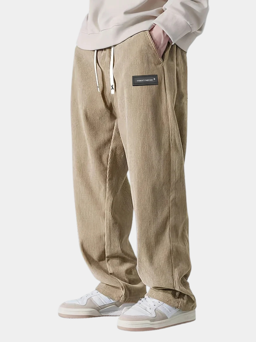 Florent | Pantalon Homme Velours Côtelé Ample à Taille Cordon - vue 1