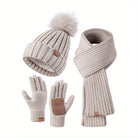 Florentine | Ensemble Bonnet à Pompon, Écharpe et Gants Tactiles Femme en Maille - vue 2