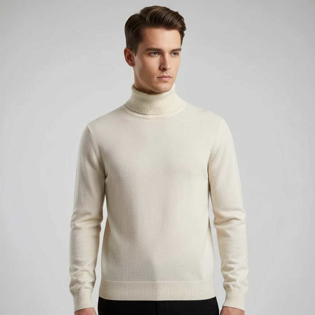 Florian | Pull Col Roulé Homme Coupe Droite au Toucher Cachemire - Beige