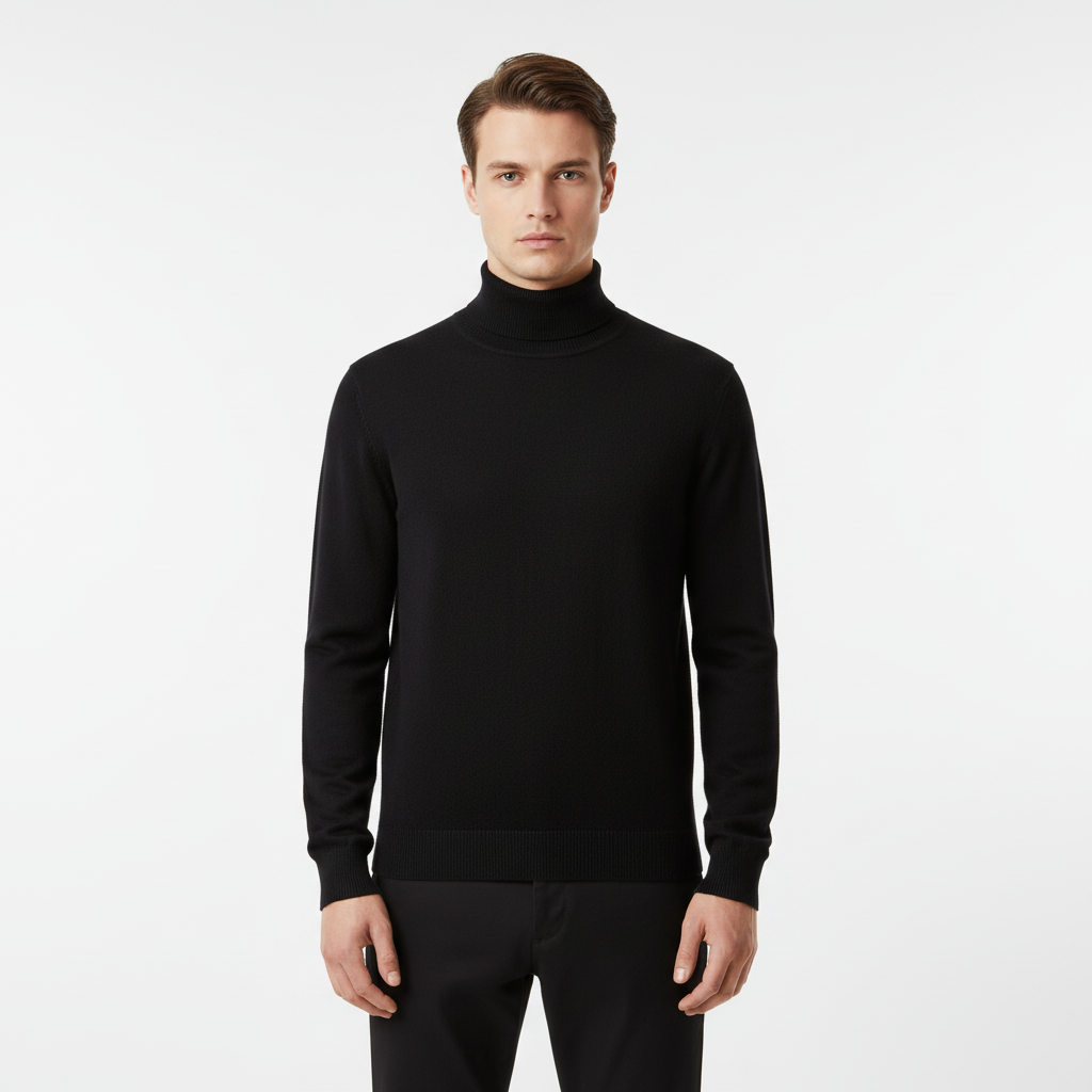 Florian | Pull Col Roulé Homme Coupe Droite au Toucher Cachemire - Noir