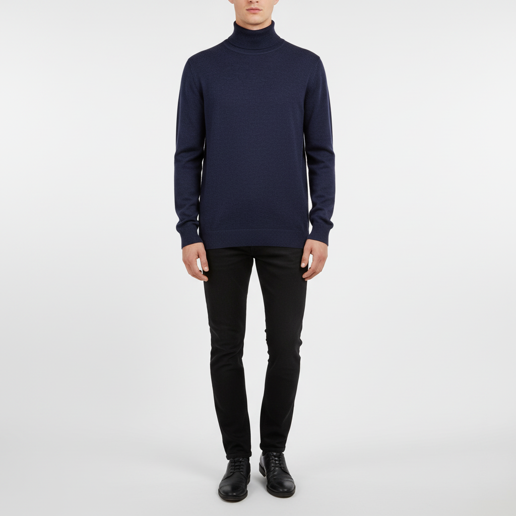 Florian | Pull Col Roulé Homme Coupe Droite au Toucher Cachemire - Bleu foncé