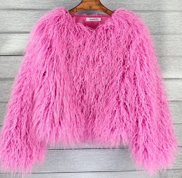 Françoise | Veste Courte en Fausse Fourrure à Poils Longs Femme - Rose