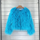 Françoise | Veste Courte en Fausse Fourrure à Poils Longs Femme - Bleu turquoise