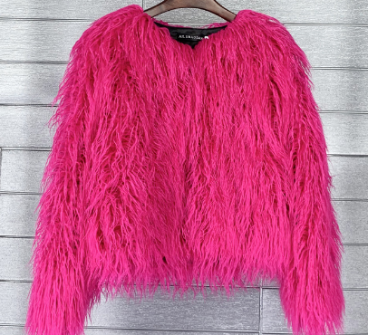 Françoise | Veste Courte en Fausse Fourrure à Poils Longs Femme - Fuchsia