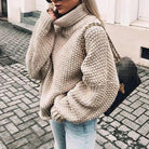 Gabrielle | Pull Col Roulé Grosse Maille Femme Oversize à Manches Ballon - Taupe