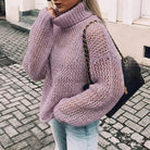 Gabrielle | Pull Col Roulé Grosse Maille Femme Oversize à Manches Ballon - Violet