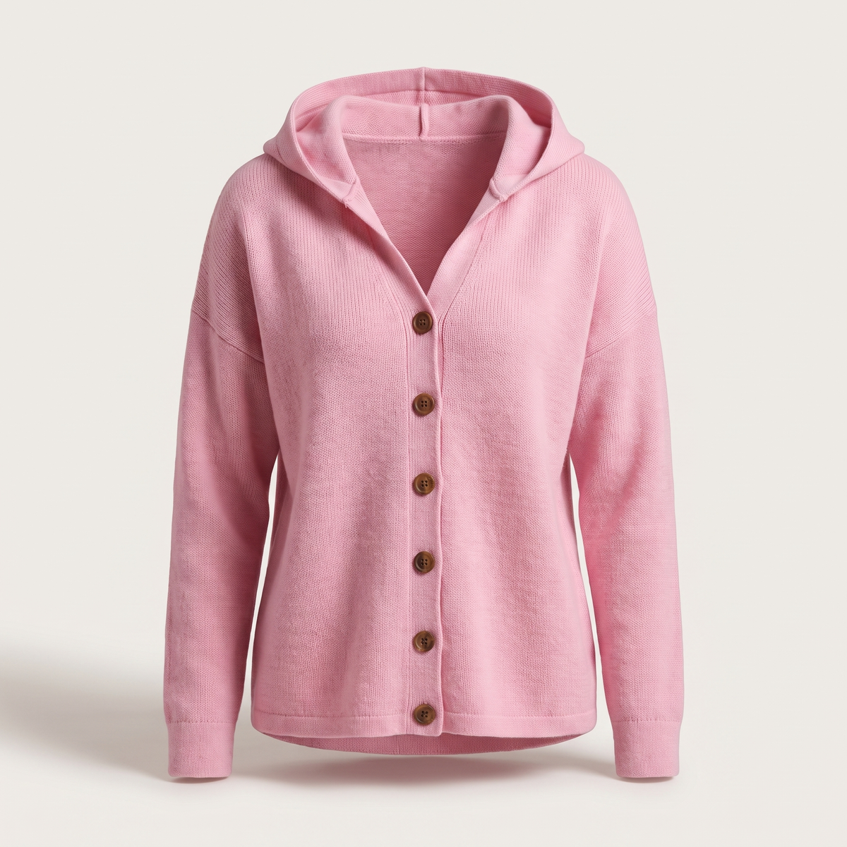 Gaëlle | Gilet à Capuche Femme Boutonné en Maille Douillette - Rose