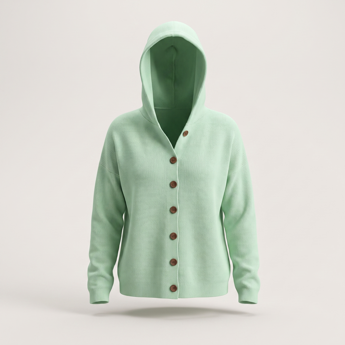 Gaëlle | Gilet à Capuche Femme Boutonné en Maille Douillette - Vert d'eau