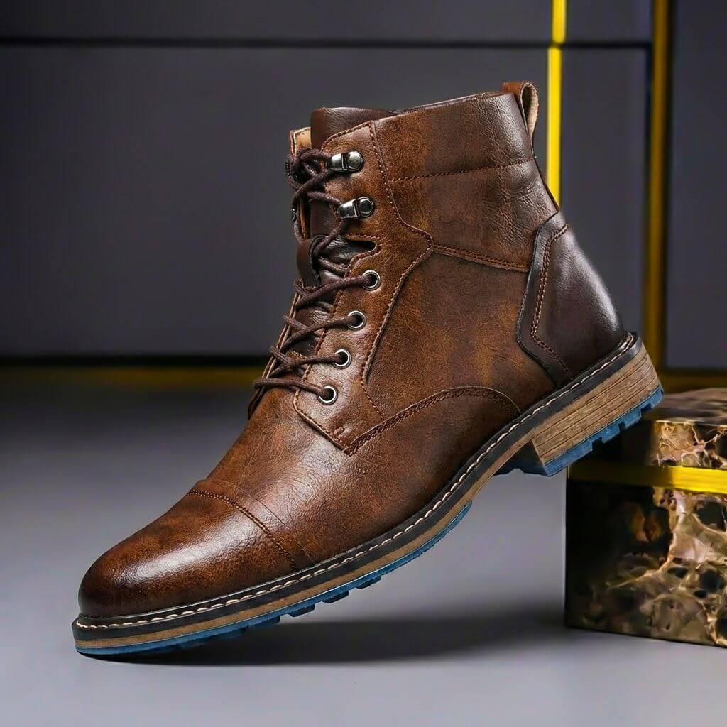 Gaspard | Boots Homme Effet Cuir à Lacets et Bout Rapporté - Marron