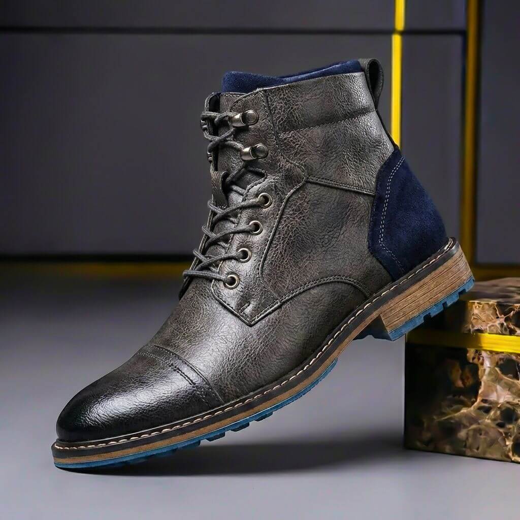 Gaspard | Boots Homme Effet Cuir à Lacets et Bout Rapporté - Gris anthracite