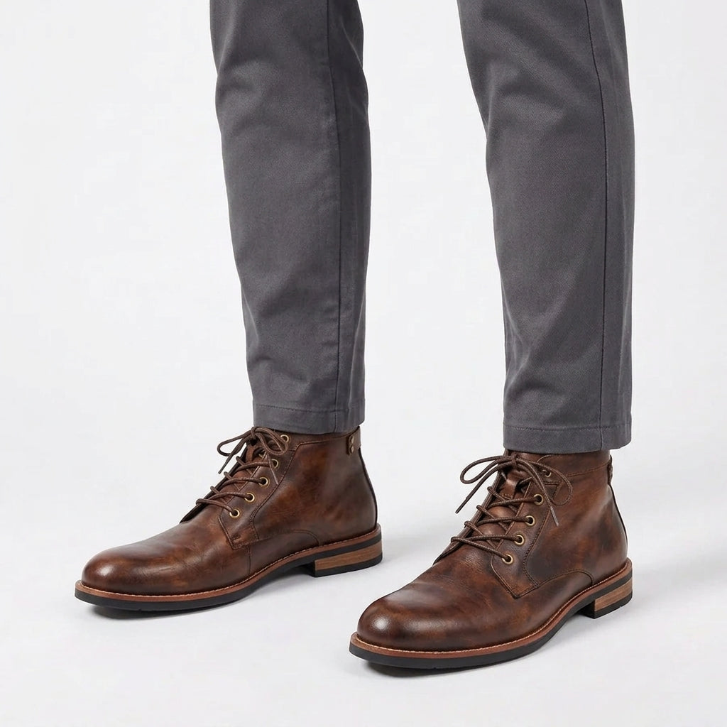 Gaston | Bottines Homme à Lacets Effet Cuir et Semelle Empilée - Marron