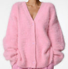 Geneviève | Gilet Femme Ample en Maille Duveteuse à Col V Boutonné - Rose