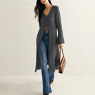 Ghislaine | Gilet Long en Maille Col V Boutonné Femme - Gris foncé