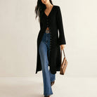 Ghislaine | Gilet Long en Maille Col V Boutonné Femme - Noir