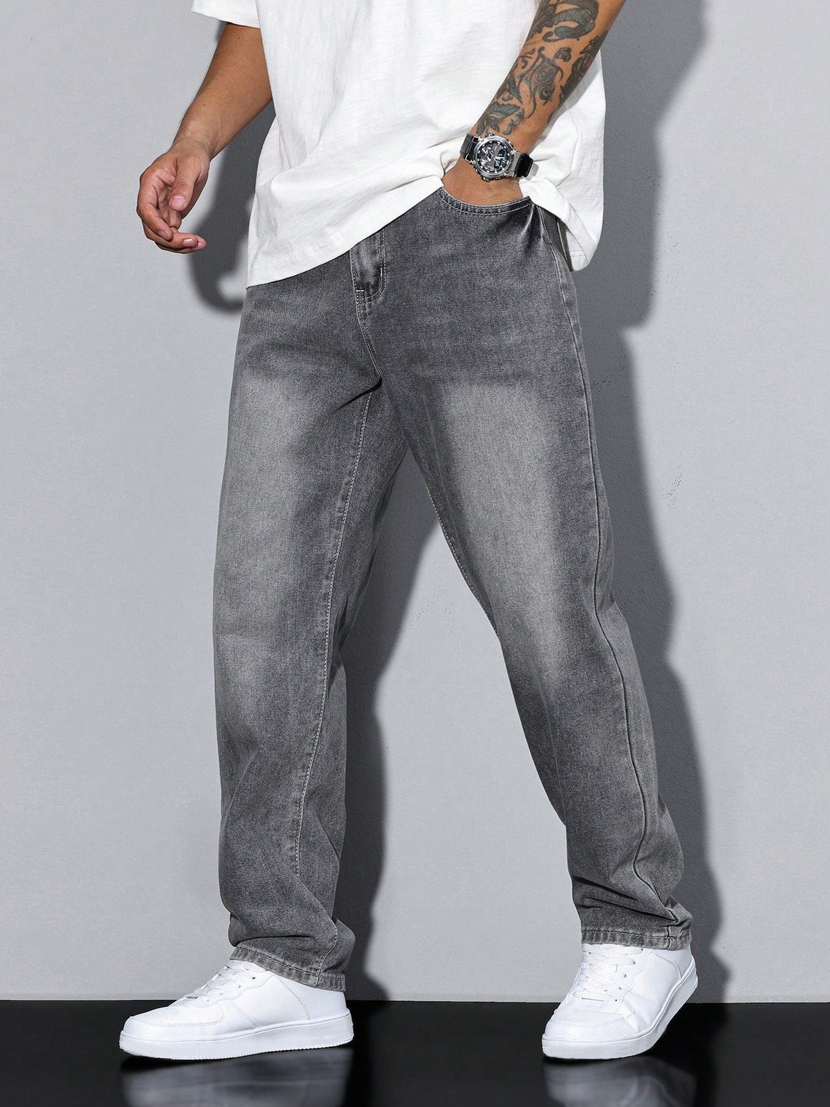 Gilles | Jean Homme Coupe Droite Ample en Denim Délavé - Gris délavé