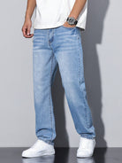 Gilles | Jean Homme Coupe Droite Ample en Denim Délavé - Bleu clair