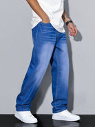 Gilles | Jean Homme Coupe Droite Ample en Denim Délavé - Bleu vif