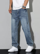 Gilles | Jean Homme Coupe Droite Ample en Denim Délavé - Bleu délavé