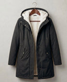 Gisèle | Parka Femme Doublée Polaire à Capuche, Taille Ajustable et Longueur Mi-Cuisse - Noir