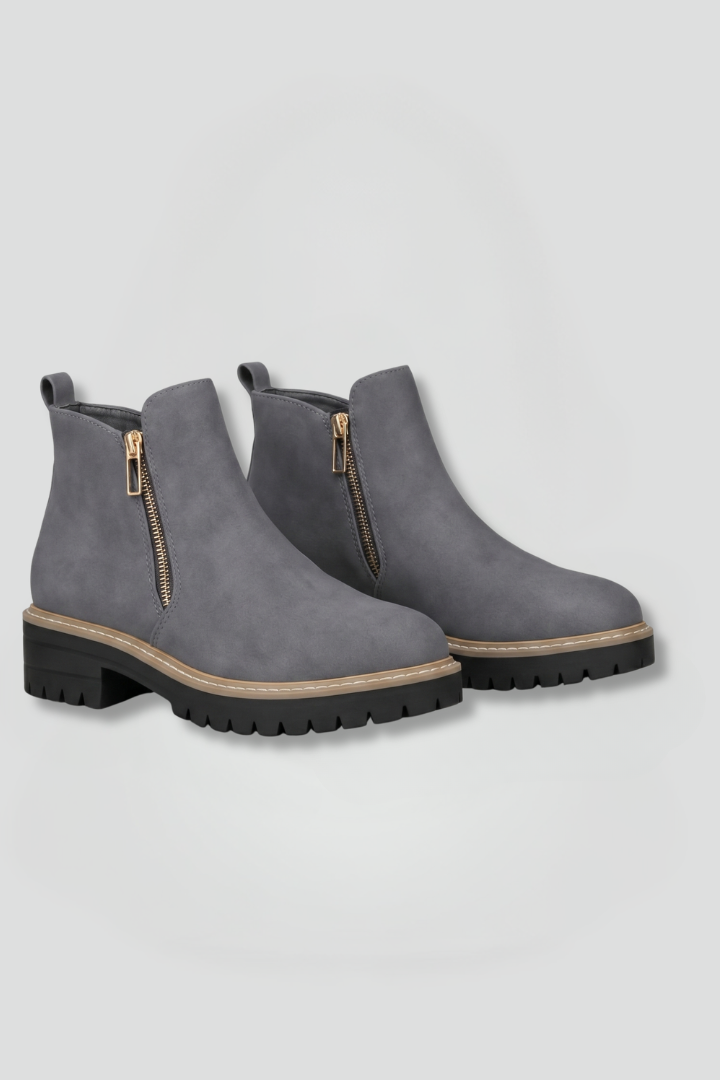 Hélène | Bottines Zippées Aspect Daim à Semelle Crantée Femme - vue 1