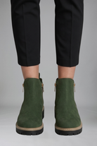 Hélène | Bottines Zippées Aspect Daim à Semelle Crantée Femme - Vert