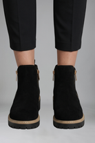 Hélène | Bottines Zippées Aspect Daim à Semelle Crantée Femme - Noir