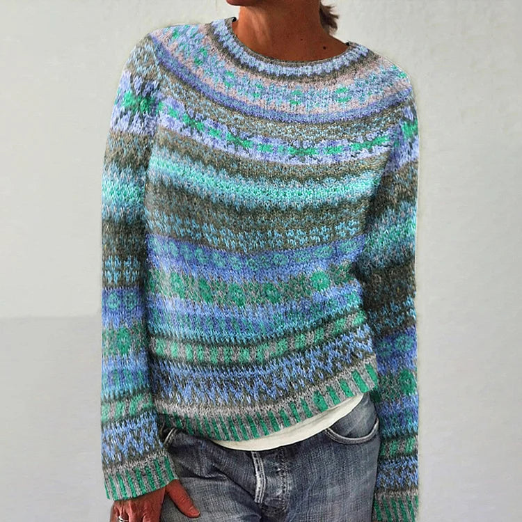 Héloïse | Pull Femme Jacquard à Motif Nordique et Col Rond Coupe Confort - Multicolore