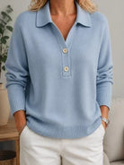 Hermine | Pull Femme Col Polo Boutonné en Maille Douce - Bleu clair